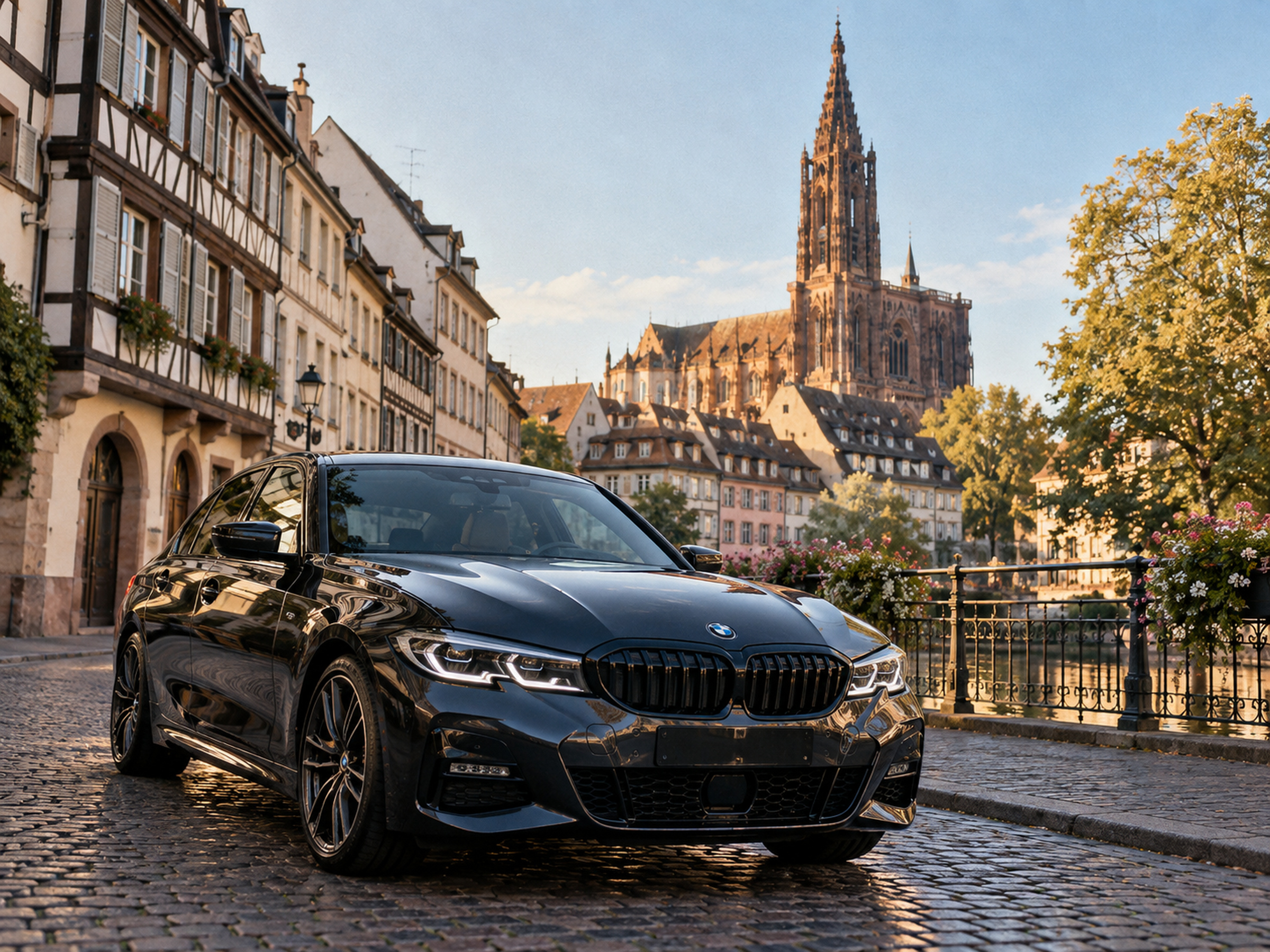 Voiture propre devant une rue de Strasbourg